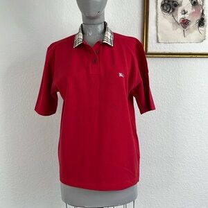 Burberry Nova Check Cotton Pique Embroidered Logo Gold Button Polo Shirt